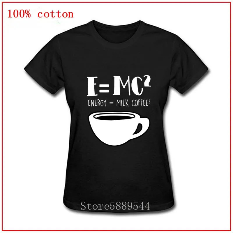 2020 Новая женская футболка с забавным мультипликационным принтом E = MC2 Energy Milk Coffee