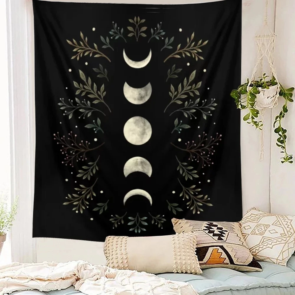 Vintage Moon Phase Wall Hanging Tapestry Mooonlight Green Olive Leaf Tapestr /C 