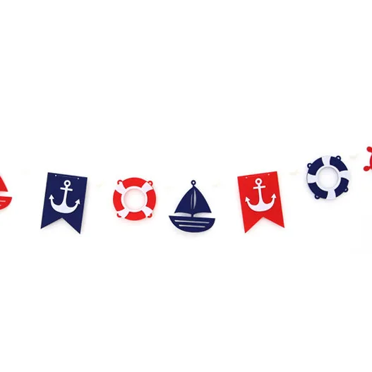 Nautical Banner Mediterranean Anchors Steering Wheels Sailboat Pennant Garland for Home Garden Baby Shower Birthday Party Decor