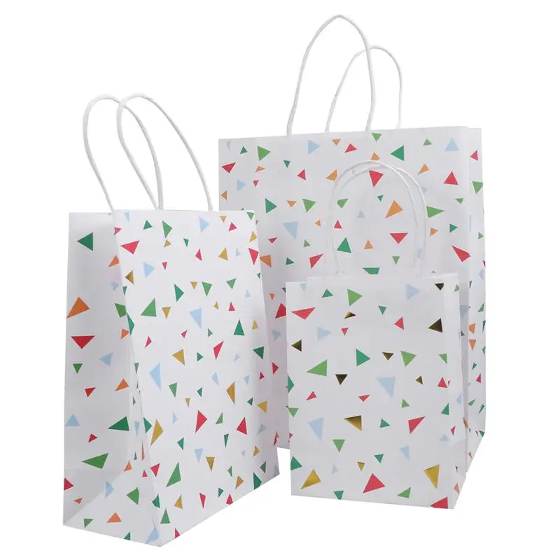 

3pcs Triangle Pattern Wrapping Supplies Eco-Friendly Kraft Paper Gift Bag Packaging Tote Bags With Handle for Wedding Party Shop