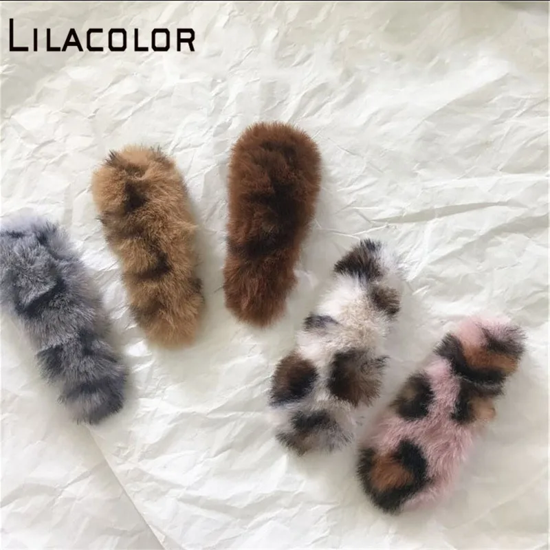 

Lilacolor Faux Fur Leopard Hair Clip Women Hair Accessories Triangle Barrettes Girls Fashion Hairpin Headwear Korea Plush Cute