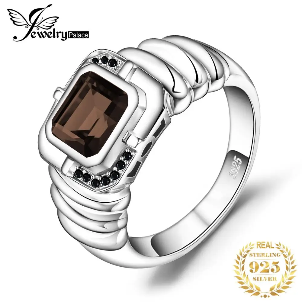 Jewelrypalace мужское натуральное дымчатое кварцевое черное шпинель кольцо на