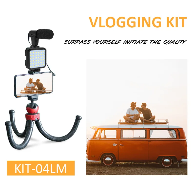 

LED Video Light DSLR SLR Phone Vlog Tripod Vlogging Kits Live Selfie Fill Light with Remote Control Microphone LED Light