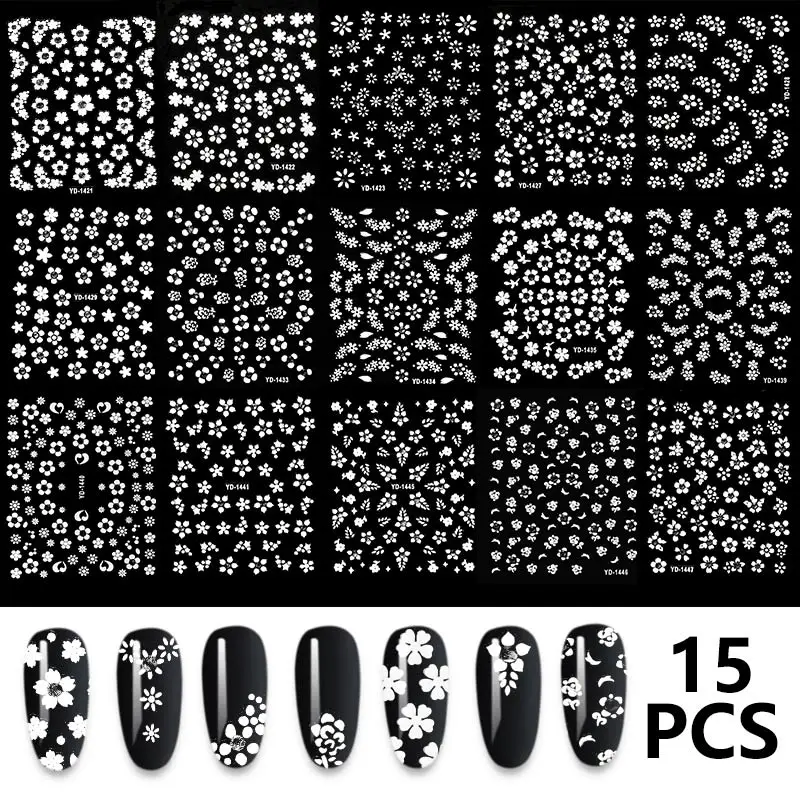 15 Sheets set The New 3D Nail Sticker Transparent Flower Leaf Series DIY Decoration | Красота и здоровье