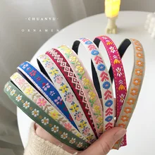 

2021 Flower Embroideried Headbands Fashion Thin Hairbands for Women Girls Bezel Hair Hoops Ladies Party Hair Accessories