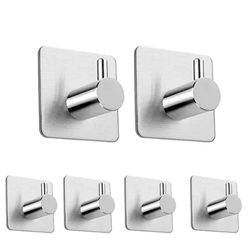 

Self Adhesive Hooks 6 Pack, Bathroom Towel Hooks, Office Hooks Hanging Keys Stainless Steel Heavy Duty Wall Hook, Apply to Bathr