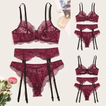

Lingerie Sexy Bra Set New Sexy Women Lace Lingerie Bra Garter Briefs Set Babydoll Cut-Out Sleepwear Brief Sets Lenceria