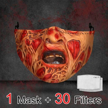

Face Masks Cosplay Adult Washable Fabric 3D Printed Mouth Masks Reusable Filters Halloween DustProof Mask