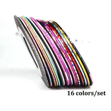  16pcs Holographic Gold Silver Striping Tape Line Nail Stickers Transfer Nail Wire Foils Adhesive Decal Manicure Decoration Kit 