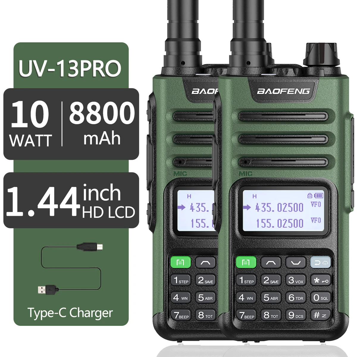 walkie talkie range 2PC BaoFeng UV-13 PRO 10W High Power Walkie Talkie UV13 Pro Support Type-C Charger 50KM Long Range Distance  Upgrade UV-5R BF-9R walkie talkies for adults