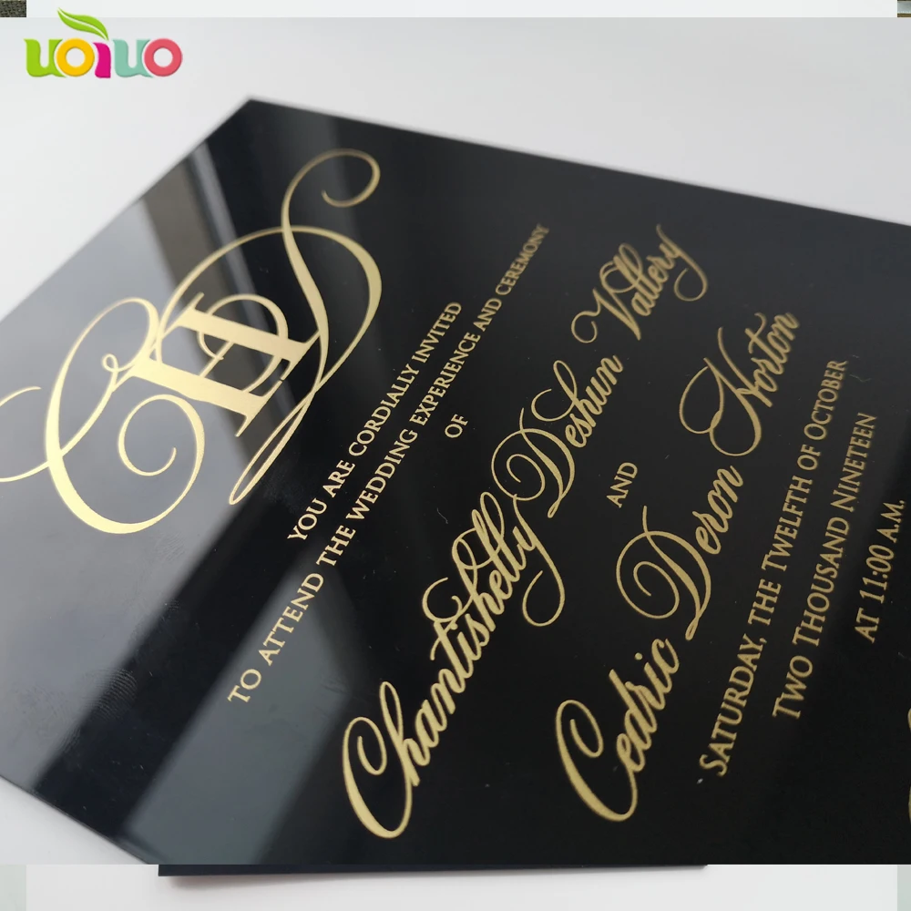 black acrylic card with gold foil letters free name logo
