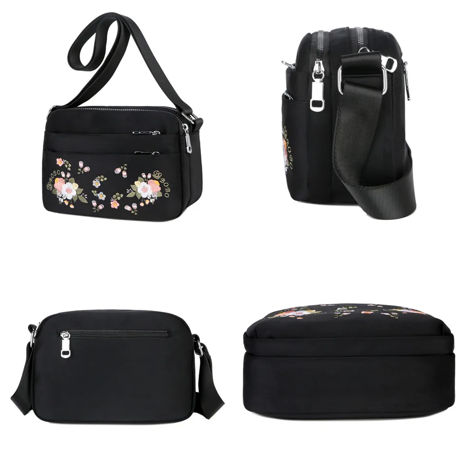 Luxury Brand Flower Shoulder Bag Women Small High Quality Nylon Tote Top-handle Travel Crossbody Bag Embroidery Messenger Bags