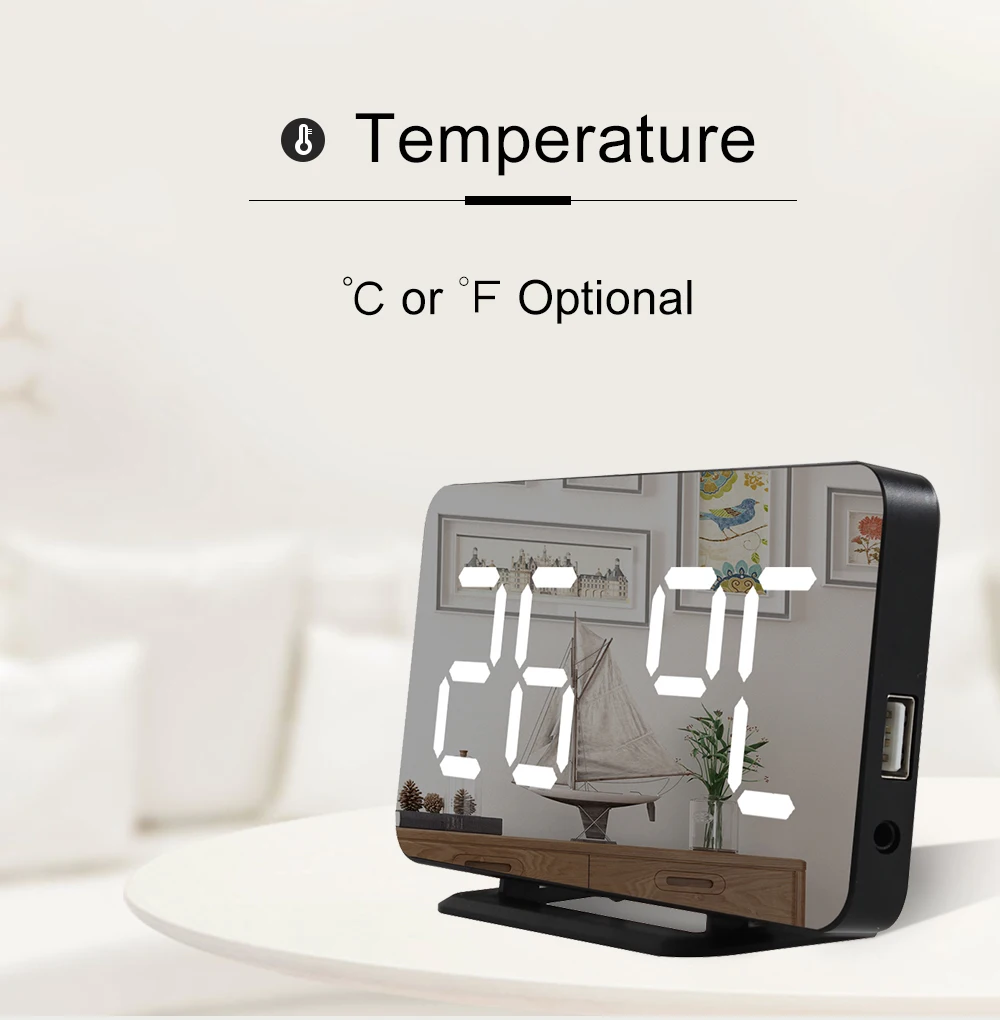 Цифровой будильник с зеркалом светодиодный настенный стол электронные часы-термометр многофункциональные часы украшение для дома часы