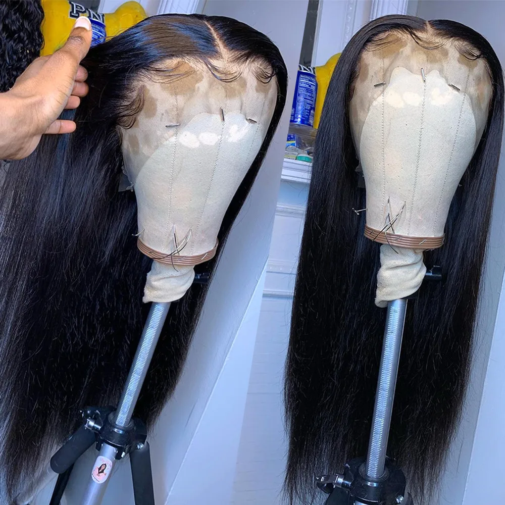 

Colored Lace Front Synthetic Wig Long Straight Heat Resistant Hair Pre Plucked Wig with Baby Hair Bleached Knots For Black Women