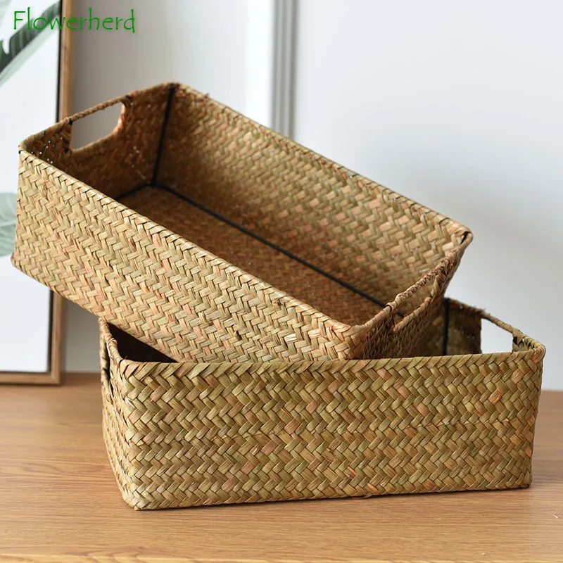Rectangular Straw Storage Baskets Finishing Baskets Woven Baskets