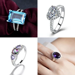 Luxury S925 Silver Rings For Women Round Cut Zirconia Diamond 18K White Gold Wedding Band Engagement Bridal Jewelry Gift