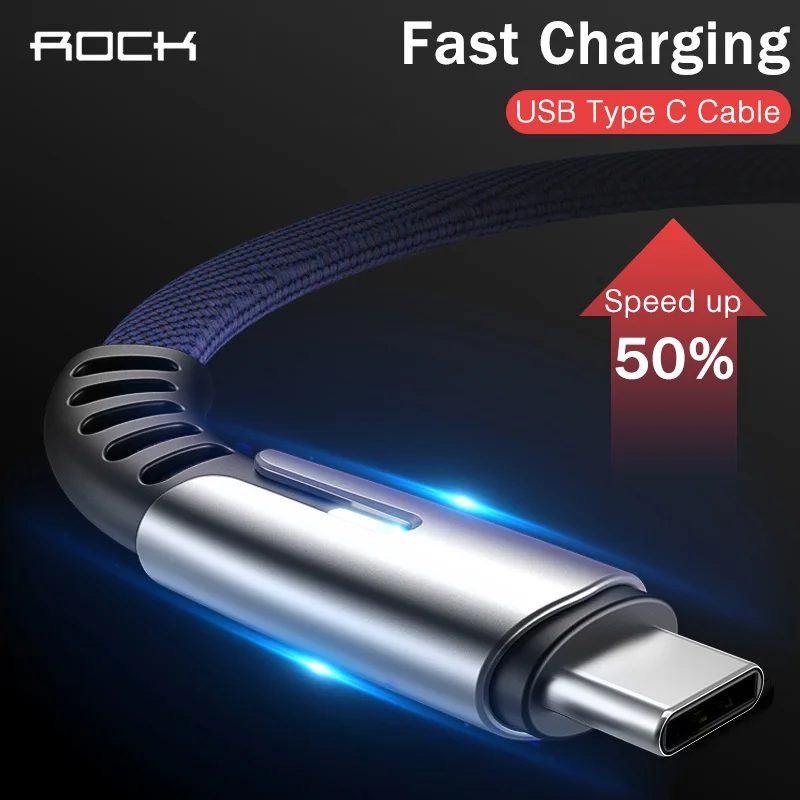 Кабель USB Type C Rock для быстрой зарядки телефона зарядный кабель usb Samsung Huawei Xiaomi Oneplus