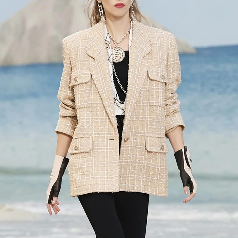 Женская твидовая куртка SHTONGHUA осенне-зимняя приталенная с длинными рукавами на