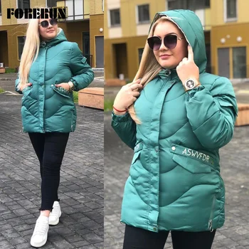 

FORERUN Winter Long Jacket Women Hooded Coat Thicken Parkas 6 Colors Casual Letter Jackets Manteau Femme Hiver Chaqueta Mujer