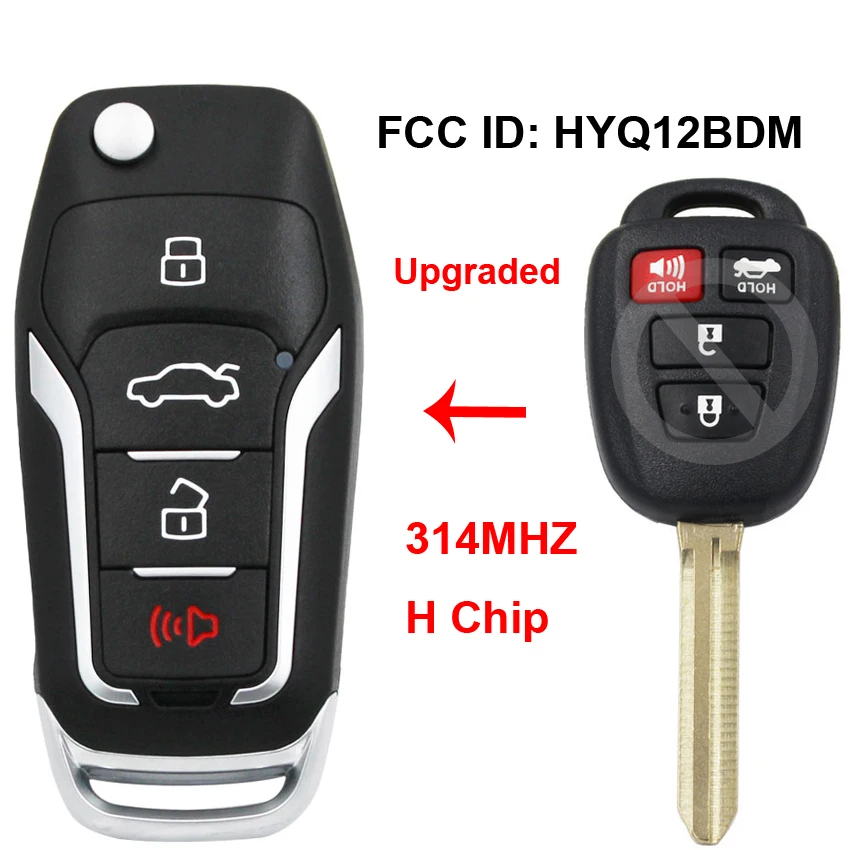 Складной раскладной обновленный Автомобильный ключ 314 МГц H чип FCC ID: HYQ12BDM для Toyota