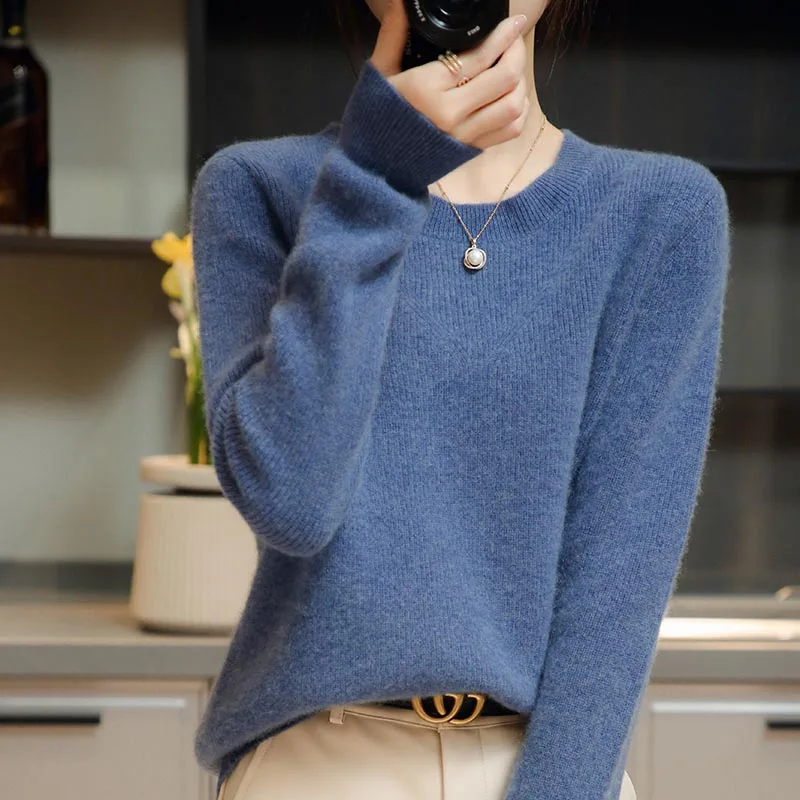 

Winter 2021 Soft Warm Sweaters Woman 100% Pure Merino Wool Knitted Jumpers Ladies Oneck Long Sleeve Standard Pullovers