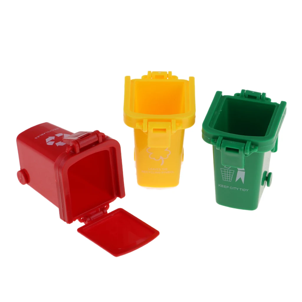 3 Pieces Mini Curbside Trash and Recycle Can Set Pencil Cup Holder Multicolored