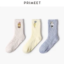 3 пары, женские зимние теплые носки, Забавные милые Мультяшные животные, kawaii, толстые коралловые бархатные противоскользящие домашние носки, панда, собака, корейский стиль