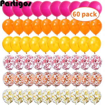 

60pcs Red Orange Gold Balloons Set 12 Inch Confetti Latex Balloons for Birthday Fall Autumn Thanksgiving Party Decorations