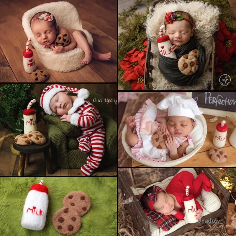 

Newborn Photography Props Wool Felt Props Mini Feeding-bottle Toy And Cookies Baby Photo Decorations Infant Shoot Accessories