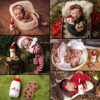 

Newborn Photography Props Wool Felt Props Mini Feeding-bottle Toy And Cookies Baby Photo Decorations Infant Shoot Accessories