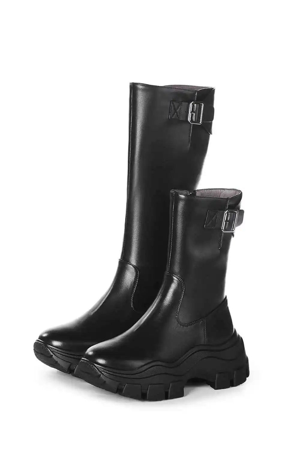Botas mujer; обувь на высоком каблуке; женские мотоциклетные ботинки из коровьей кожи на толстой подошве; металлические застежки-пряжки сохраняющие тепло сапоги