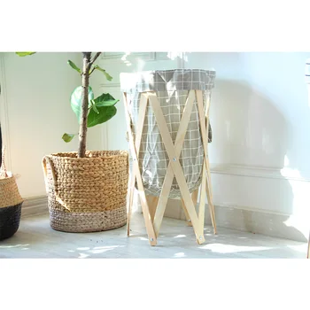 

Laundr Basket Folding Laundr Hamper Wooden Frame Hamper Large Fabric Round Storage Basket Barrel ok