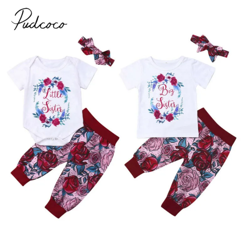 

2019 Baby Spring Autumn Clothing Sister Matching Set Baby Girls Letter print Tops Romper / Shirts Pants 2Pcs Set Costume Clothes