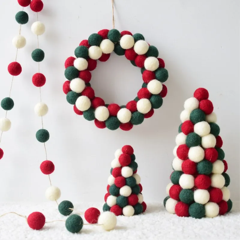 

INS Wool Felt Wreath Ornament DIY Christmas Tree Decoration Balls String Hanging Pendant Garland Home Decor Festival Supplies