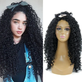 

Cheris hair 26inches Afro Kinky Curly Wig With Bangs Synthetic Long Wigs for Black Women Nature Heat Resistant Black Wig