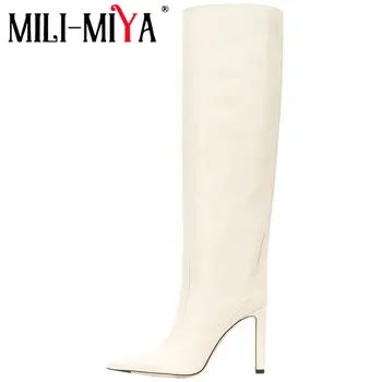 

MILI-MIYA Large Size 34-45 European And American Fashion Women Knee High Boots Pointed Toe Stiletto Heels Sexy Nightclub Shoes