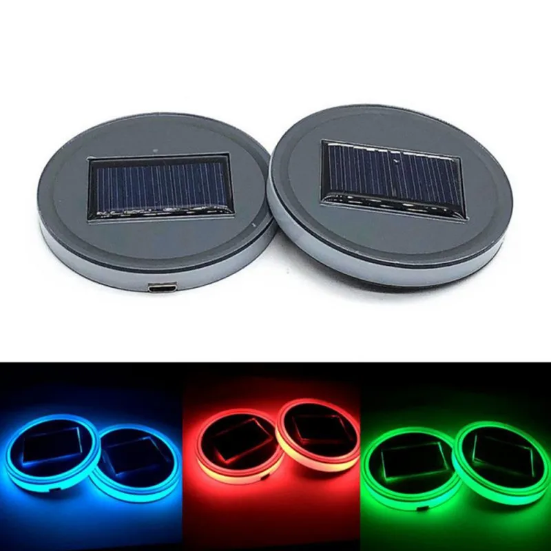 2PCS Car Cup Pads LED Lights Creative Colorful Drink Coaster Anti-Slip Mat Cup Holder Car Interior Atmosphere Light