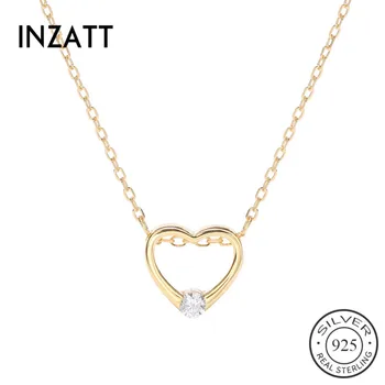 

INZATT Real 925 Sterling Silver Zircon Heart Hollow Choker Necklace For Fashion Women party Fine Jewelry Minimalist Accessories
