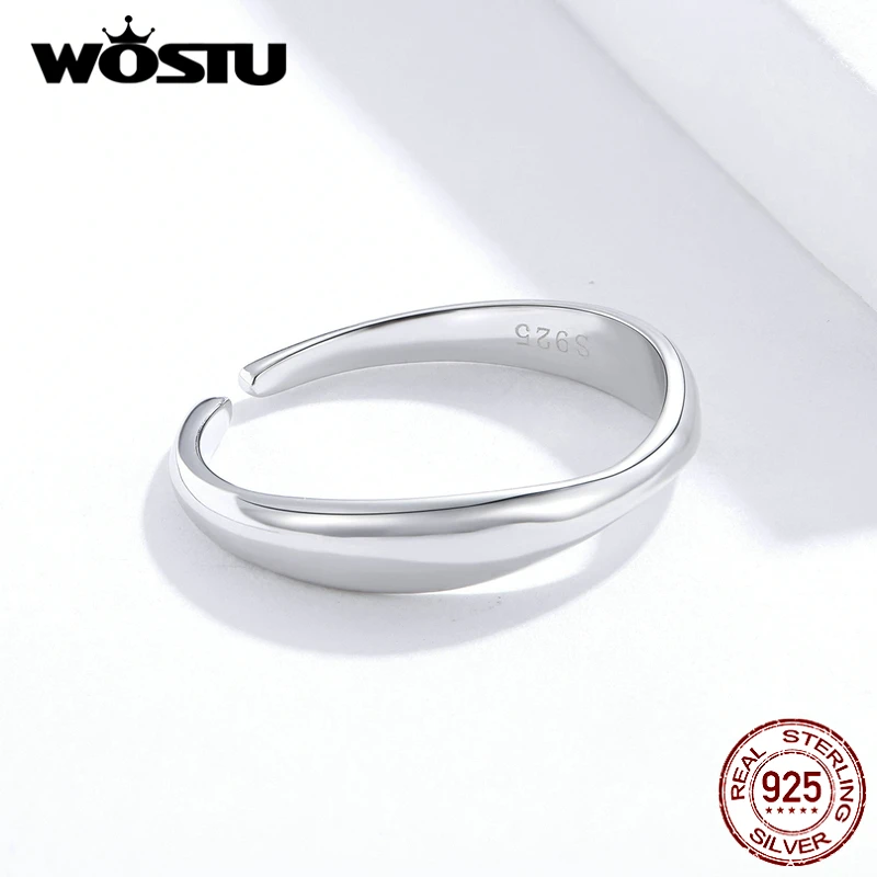 Женское простое Открытое кольцо WOSTU регулируемое из 100% настоящего серебра 925
