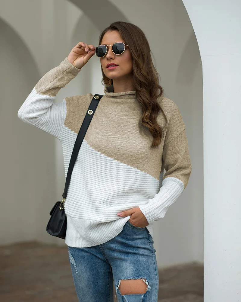 DANJEANER лоскутный полуводолазка пуловер женские трикотажные изделия осень зима свитера и пуловеры Повседневный вязаный джемпер