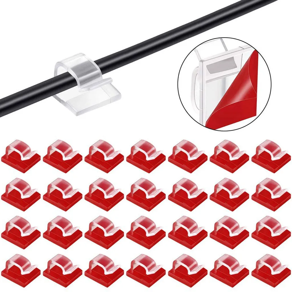 Self-Adhesive Cable Clips - Cord Management and Organizing Solution (20/50 Pack) - Black Wire Holders for Home, Office, and Car