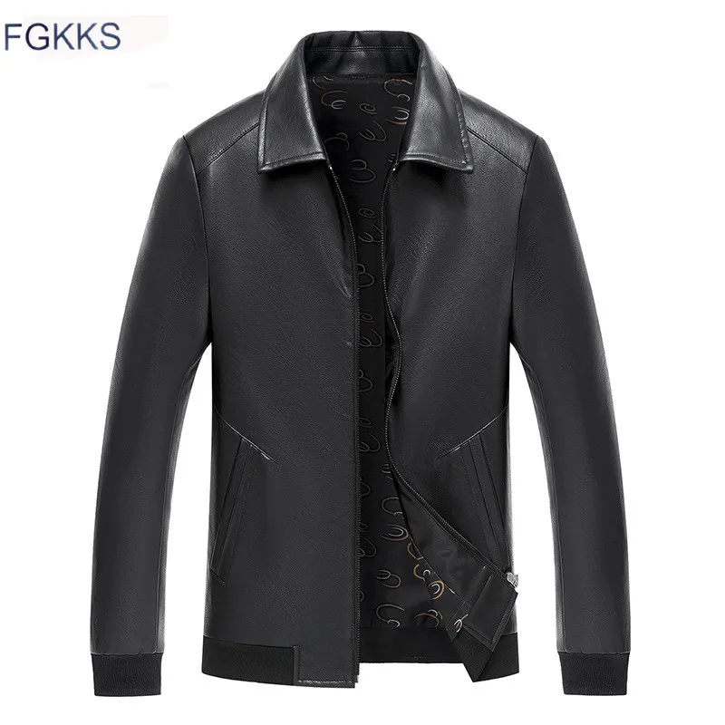 

FGKKS Men's Business PU Leather Jackets Autumn New Men Locomotive Leather Coats Male Standing Collar Faux Leather Jacket