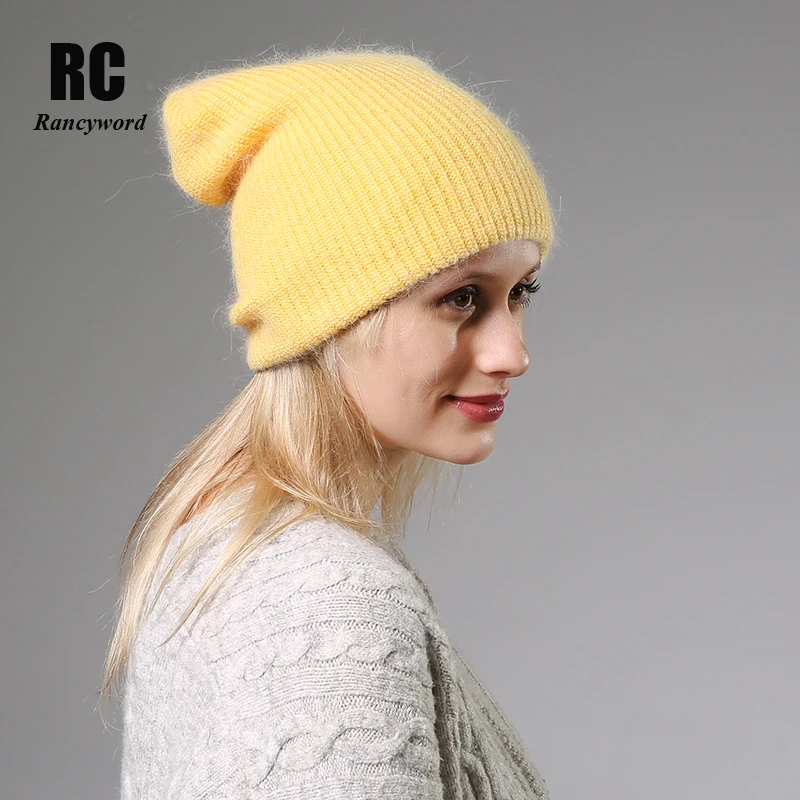 

2020 New Winter Hat for Women Rabbit Cashmere Knitted Beanies Thick Warm Ladies Wool Angora Hat Female Beanie Hats Women knitted