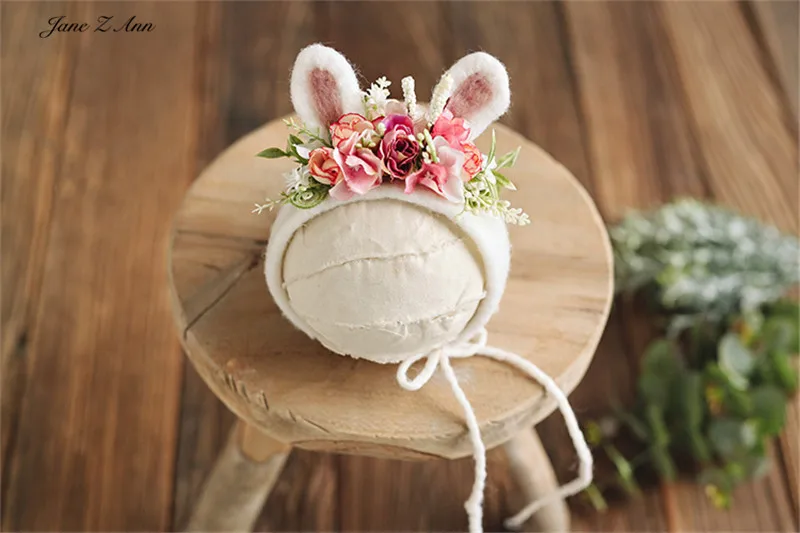 Джейн Z Ann студия картина кролик шляпа оленя уха лес цветок тип ручной работы ребенок Фото новорожденный реквизит