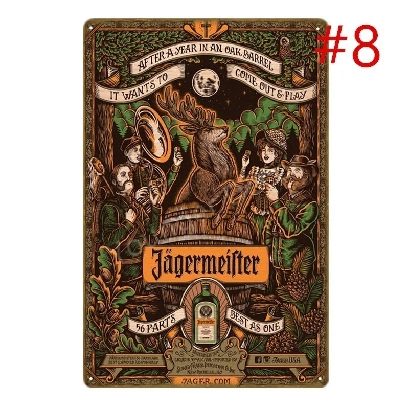 Спиртовой напиток Jagermeister голова оленя плакат Классическая Настенная Наклейка домашний бар Декор винтажная металлическая табличка виски вино жестяная вывеска YD002