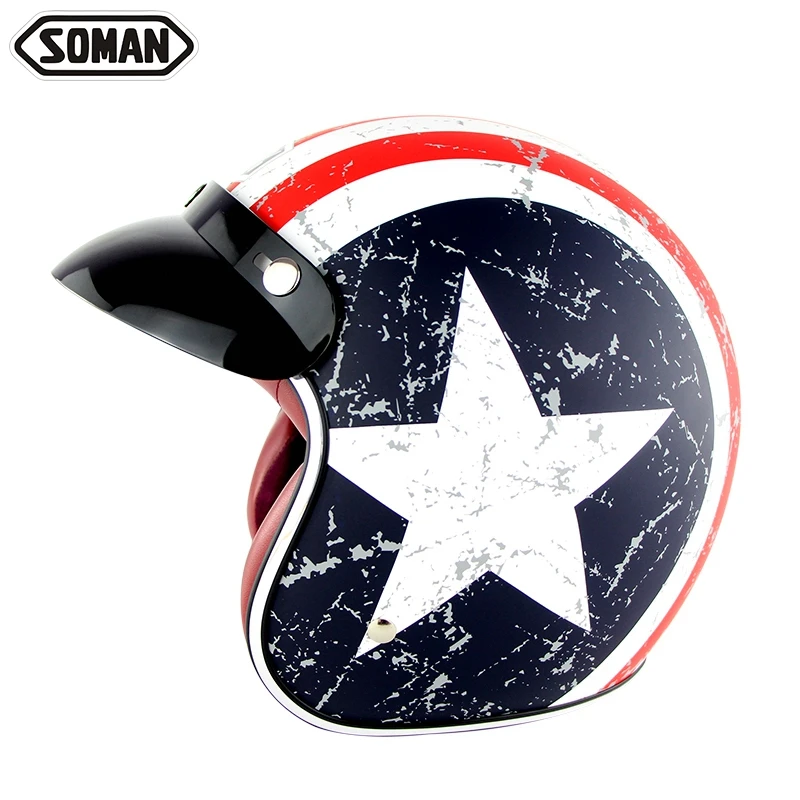 USA Soman Casco Moto ретро открытый шлем с очками Capacete De Motocicleta Mais Vendidos мужские крутые Cascos велосипедные шлемы винтажные - Цвет: USA