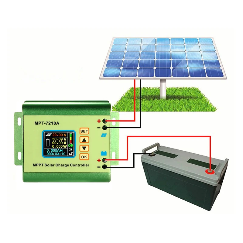Solar do Controlador Solar do Lcd do Impulso 0-10a da Bateria de Lítio do Controlador Mpt-7210 da Carga de Mppt para a Bateria Painel 60v 72v 24 - 36 48v do controlador MPT-7210 da carga de mppt