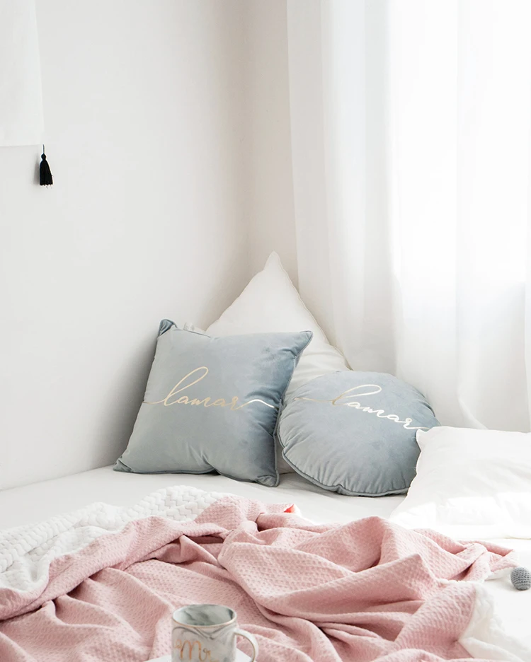 Simanfei круглая подушка кровать нордическая бронзовая задняя Мягкая Наволочка декоративный диван с подушками Синий Розовый плюшевая подушка для путешествий
