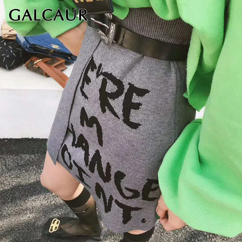GALCAUR трикотаж надписи с асимметричной юбкой для Для женщин Высокая Талия