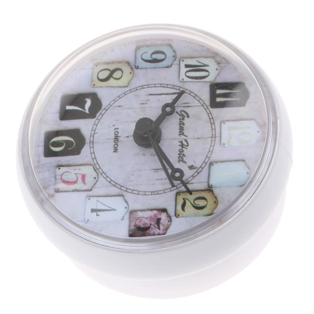 European Style Small Waterproof Round Clock for Bathroom Suction Up Mirror Window Clock, Pink/ White